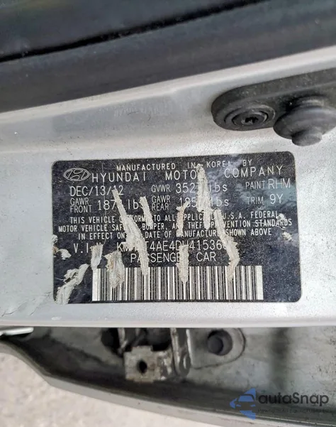 2013 Hyundai Accent Gls from USA, damaged, VIN KMHCT4AE4DU415368